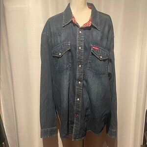 Tommy Jeans Denim Shirt with Flag Sign Panel & Writing on Back Sz XXL